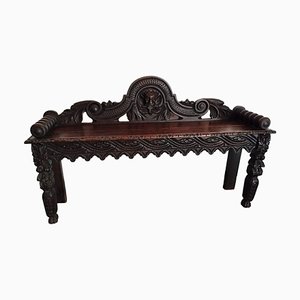 Victorian Oak Bench with Carvings, 1980s