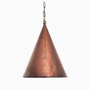 Lampada conica fatta a mano in rame, anni '70
