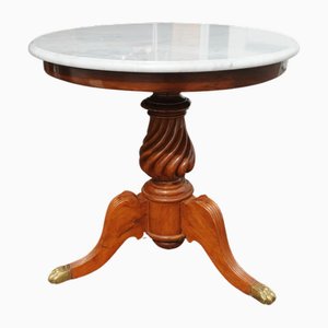 Gueridon Sockeltisch aus Marmor & Mahagoni, 19. Jh. mit gedrechselter Holzsäule