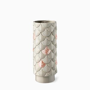 Plumage Hand-Decorated Grey and Pink Vase by Cristina Celestino for BottegaNove