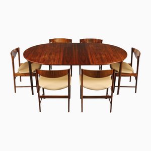 Rosewood Dining Table with Extension Leaf and Chairs by Ib Kofod-Larsen, 1960, Set of 7