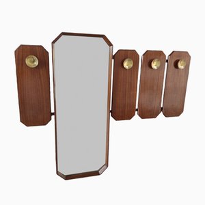 Specchio vintage in legno con appendiabiti, anni '60