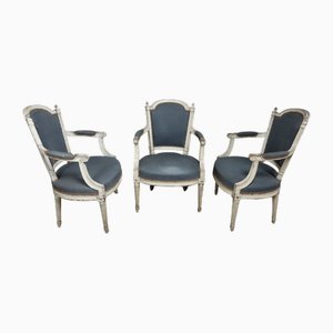 Louis XVI Armchairs, Set of 3