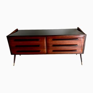 Chest of Drawers in Rosewood Wood and Black Glass Top, Italy, 1950s