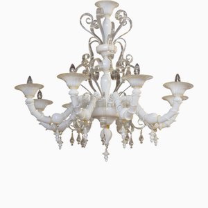 Lámpara de araña Rezzonico de cristal de Murano blanco y oro puro de Bottega Veneziana