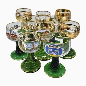 Bicchieri grandi in vetro colorato e decorato, Germania, anni '60, set di 10