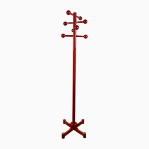 Attaccapanni postmoderno in faggio laccato rosso, Italia, anni '80