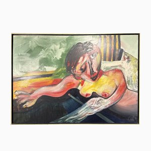 Henri Ren, Immense Tableau Expressionniste, 1985, Huile sur Toile