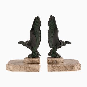 Antike französische Geier Buchstützen aus Bronze & Marmor von Max Le Verrier, 1900, 2er Set