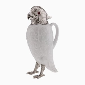 Antique Cockatoo Silver and Porcelain Claret Jug from Asprey & Co, 1912