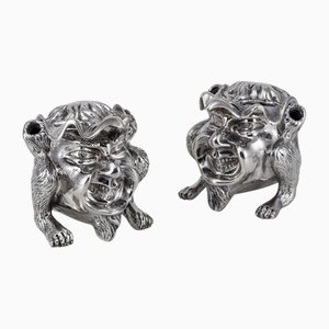 20th Century Victorian Silver Grotesque Inkwells, London, 1880s, Set of 2