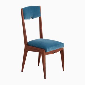 Chaise en Bois Exotique avec Tapisserie en Velours Bleu, Italie, 1950s