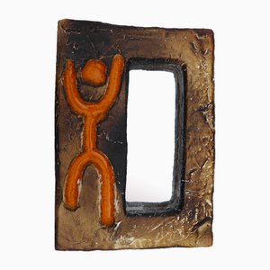 Espejo de pared de cerámica de Vallauris, años 60