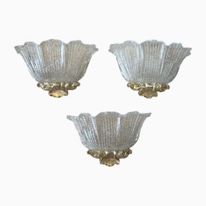 Wall Lamps in Murano Glass and Brass in the style of Barovier & Toso, 1980s, Set of 3
