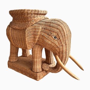 Vintage Wicker & Rattan Elephant Pedestal in the style of Vivai Del Sud, 1960s