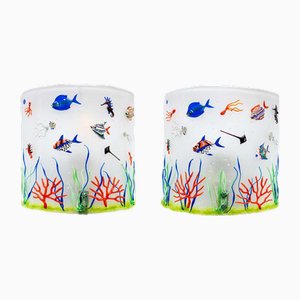 White Colour Murano Glass Aquarium Wall Lights, 1970s, Set of 2