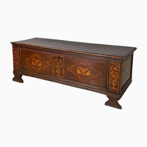 Antique Italian Chest with Inlay Decorations and Folding Top, Early 1800s