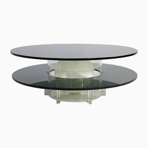 Italian Space Age Coffee Table with Lamp in Smoked Glass and Acrylic Glass, 1970s