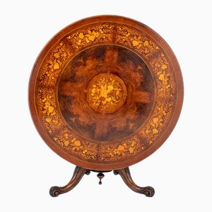 Victorian Round Dining Table with Marquetry Inlay, 1890s