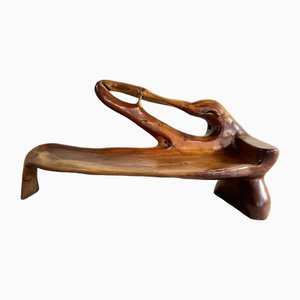 Sculptural Wooden Hand-Carved Bench