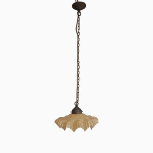 Antike deutsche Deckenlampe mit beigem Glasschirm, 1920er