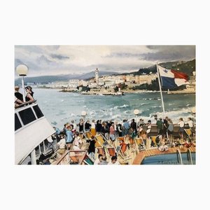Patrice Bortoluzzi, Viaje en barco a Bastia, Córcega, años 90, Gouache sobre papel