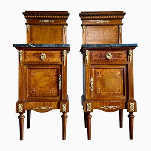 Empire Precious Woods, Marmorplatte & Goldbronze Nachttische, Frankreich, 1890er, 2er Set