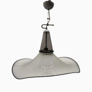 Lampada a sospensione grande in vetro di Murano bianco e nero, anni '70
