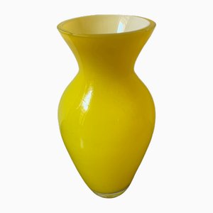 Vase Mid-Century en Verre Jaune