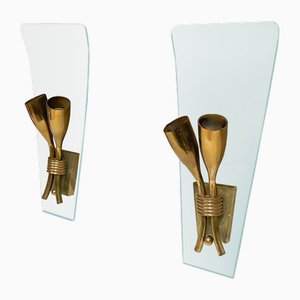 Mid-Century Italian Modern Curved Glass Wall Light Sconces, 1950s, Set of 2