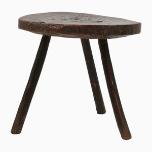 French Brutalist Oak Tripot Stool, 1850