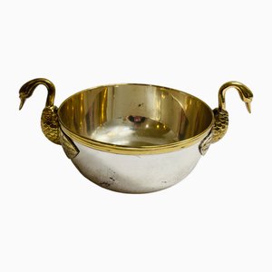 Vintage Silver Plated Bowl with Swan Handles, 1950s