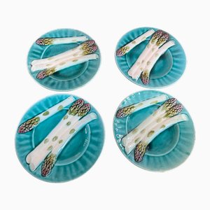 Asparagus Majolica Plates from Lunéville, Set of 4