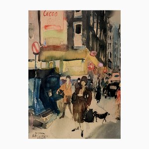 Sjoerd Visser, Streetscene of the Albert Cuypstraat, anni '50, Acquarello