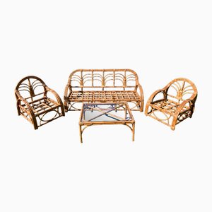 Bamboo Living Room in the style of Vivaï Del Sud, 1960s, Set of 4