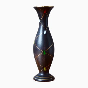 Black Vase with Abstract Decoration by Marzy and Remy, 1960s