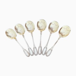 Vintage French Ice Cream Spoon in Sterling Silver and Chiseled Vermeil, 1920s, Set of 6