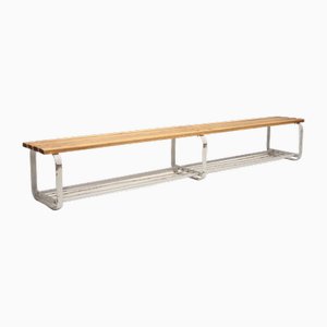 Industrial Oak and Steel Bench, 1980s