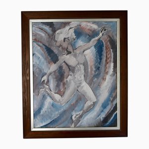 Ebbe Höglund, Leap.., 1960s, Oil on Canvas & Teak, Framed