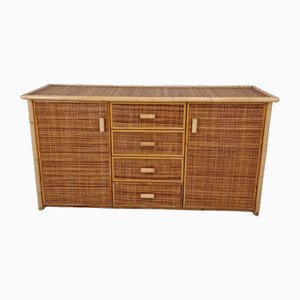Italian Bamboo and Rattan Chest of Drawers or Credenza, 1980s