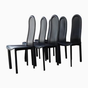 Sedie da pranzo in pelle nera di Artedi, anni '80, set di 6