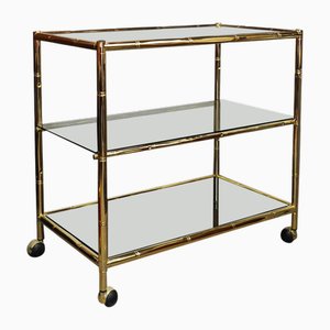 Vintage Barwagen aus Messing & Rauchglas, 1970er