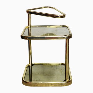 Extendable Three-Tier Table in Brass and Smoked Glass by Milo Baughman, 1980s