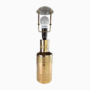 Gold Glasierte Bitossi Tischlampe mit dekorativen handgeritzten Bändern von Bitossi, 1960er