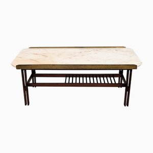 1960s Italian Mid-Century Modern Marble Brass and Wood Cocktail Coffee Table by Milo Baughman
