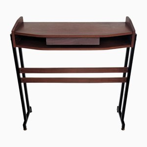 Mid-Century Modern Italian Metal Base Brass Feet & Teak Wood Console Table, 1970s