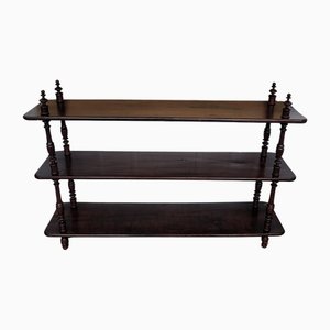 Librería italiana Etagere de madera de nogal tallada con tres estantes, años 50