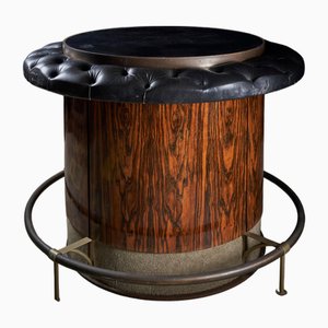 Tavolo da bar vintage in palissandro e pelle nera, anni '20