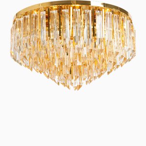 Lampada da incasso grande in cristallo e ottone di Palwa, anni '70
