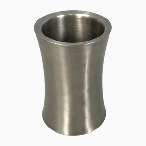 Silberfarbene Italienische Runde Vase aus Edelstahl, 2000er